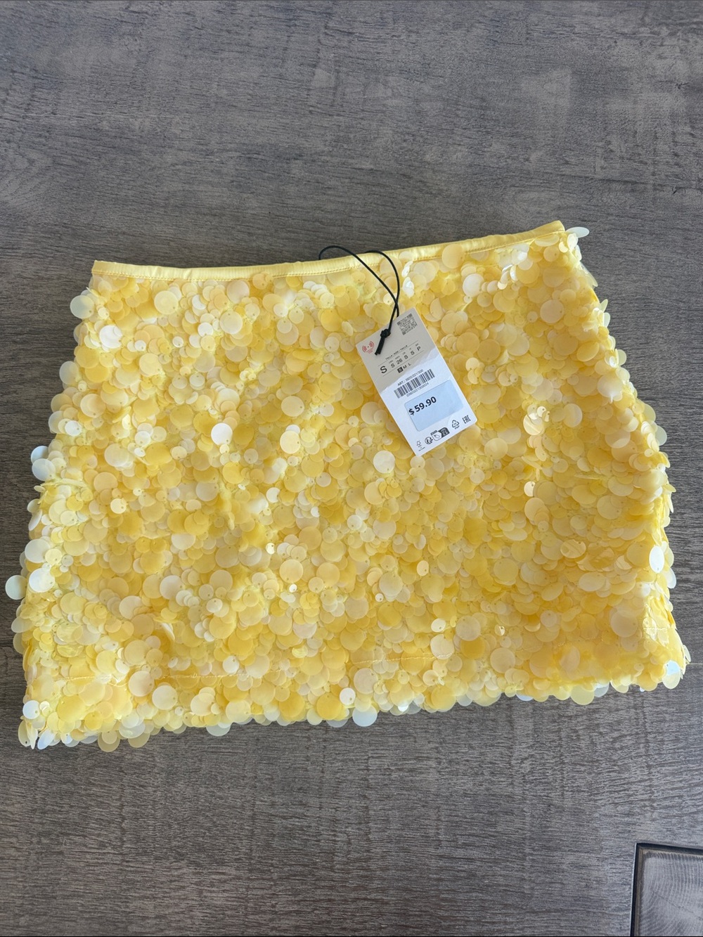Zara Yellow Sequin-Embellished Mini Skirt